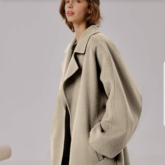 NWT Sylvia Alpaca Wool Belted Trench Coat (Buttermilk) - NAP Loungewear - Picture 2 of 15